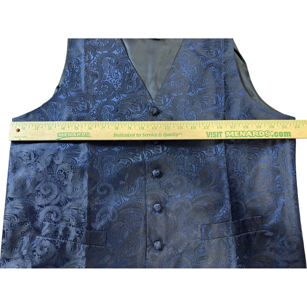 DiBanGu Paisley‎ Vest Set Mens L Blue Silk 6PC Tie Bowtie Pocket Square Formal